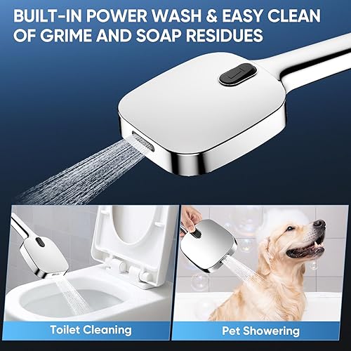 Miniatura 5 de Cabezal de ducha, cabezal de ducha de alta presión de 8 modos con mano, boquillas antiobstrucción, cabezal de ducha con lavado eléctrico integrado