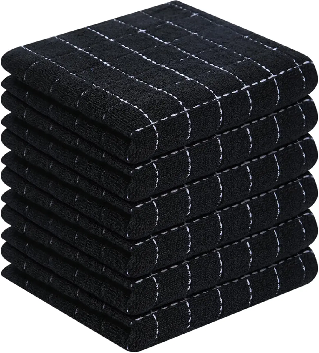 Homaxy 100% Cotton Terry Kitchen Towels(Black, 13 x 28 inches), Checkered Designed, Soft and Super Absorbent Dish Towels, 6 Pack