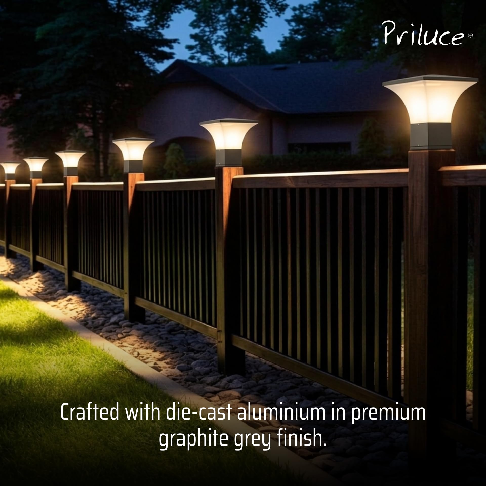 PRILUCE Outdoor E27 Gate & Pathway Light | Graphite Grey | IP65 Waterproof | Die-Cast Aluminium 3