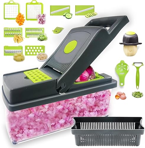 Picador de verduras todo en uno rebanador de mandolina de 9 cuchillas para cocina cortador de verduras y espiralizador cortador rebanador picador de