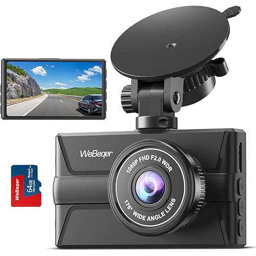 Dash Cam FHD 1080P Car Camera, Front Dash Camera for Cars, 3"/30fps Recording Car DVR Cam 176° Wide Angle, Night Vision, Parking Monitor, G-Sensor, 64G SD Card, Type C