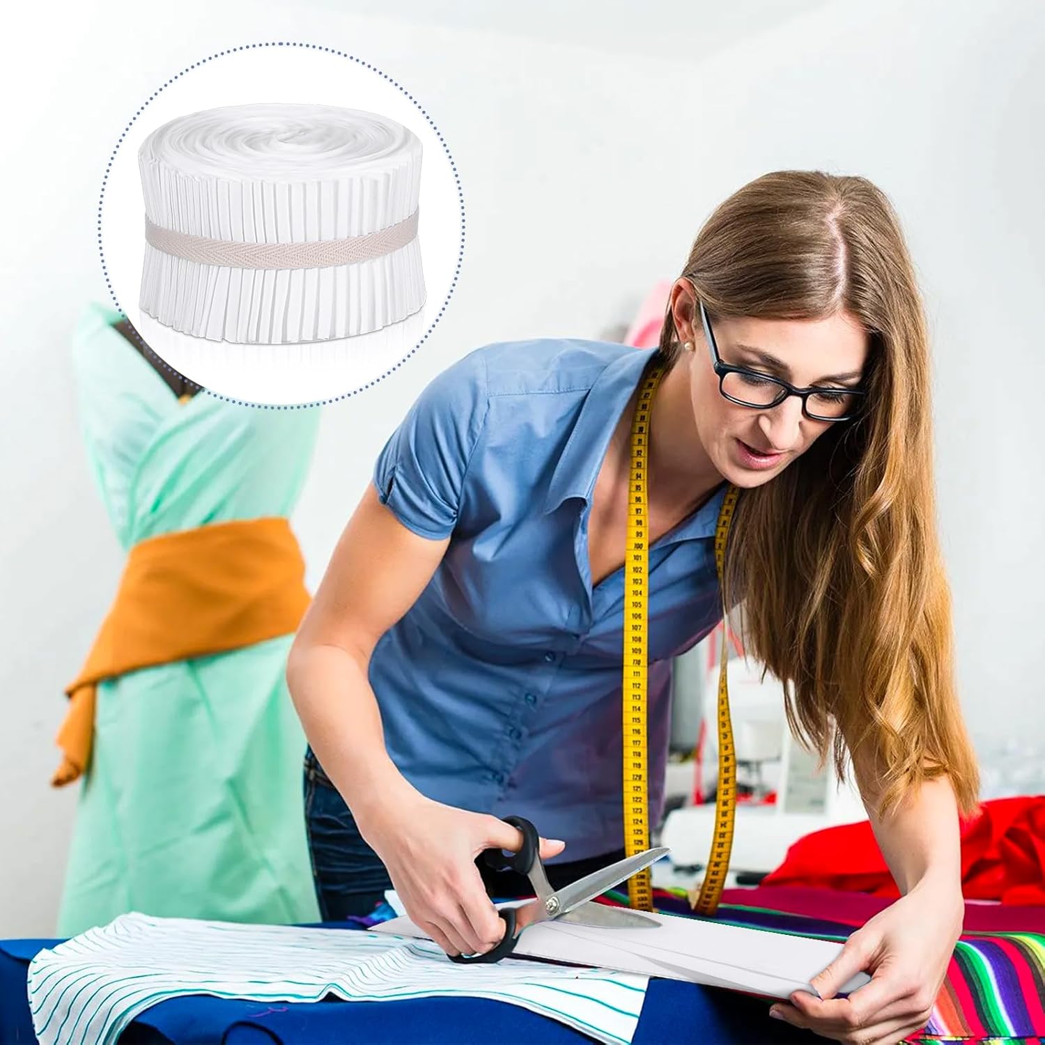 100 pcs White Jelly Cotton Fabric Patchwork Roll, 2.55 Inch Whitely-Cotton Patchwork Roll Precut Fabric Strips in White-Solid Color Quilting Strips for Quilts, Crafts, Rugs,DIY Sewing Projects