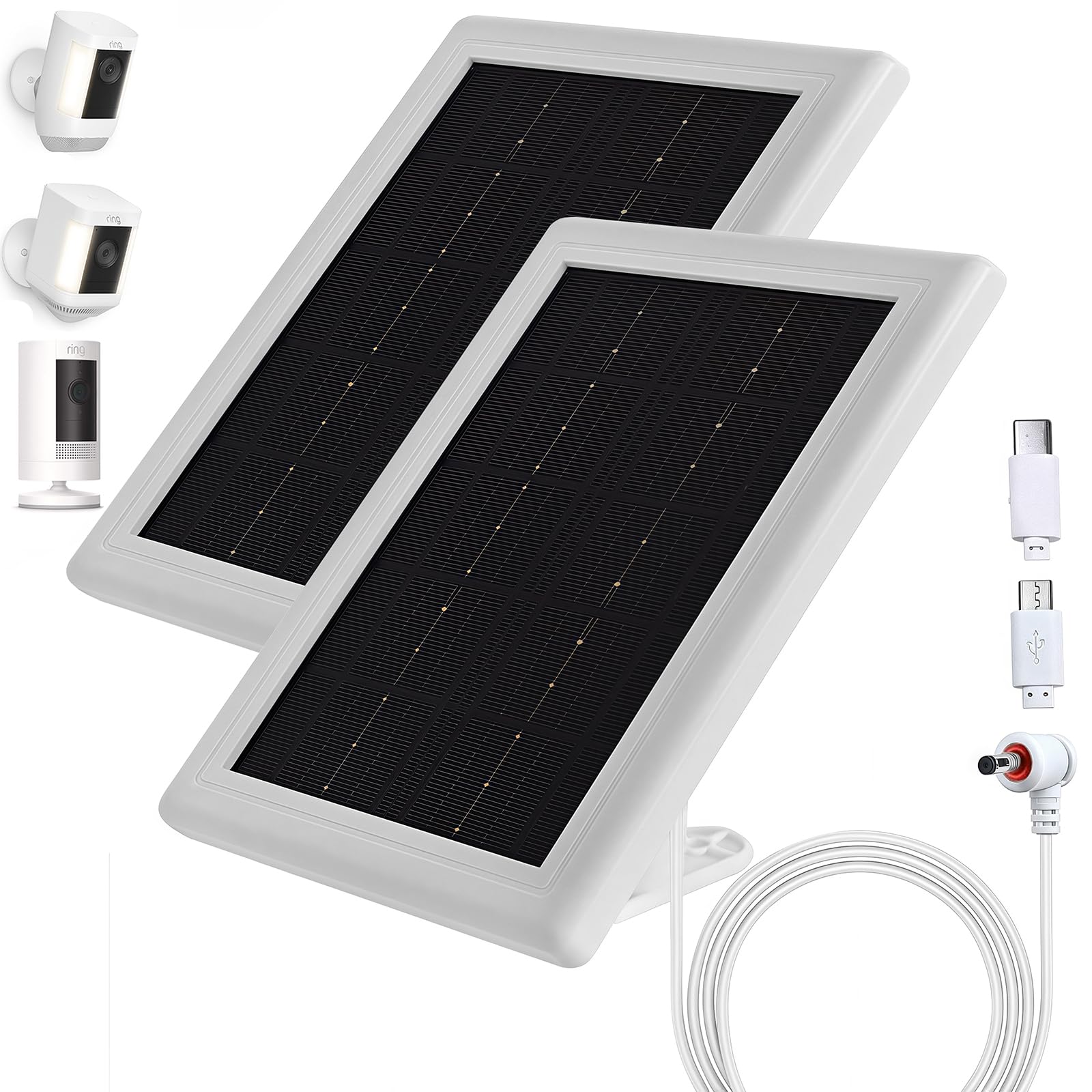 BOBUY Ring Camera Solar Panel Charger, 5V Solar Charger Compatible with Ring Spotlight Cam/Ring Stick Up Cam Battery Outdoor Wireless Ring Surveillance Camera, 16.4ft Cable (2 Pack, White)-image-48