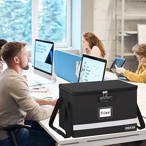 Miniatura 6 de File Box with Lock - Portable File Organizer Box with Handle, Sturdy Important Document Organizer with Label, Slide, Reflective Strip for Hanging