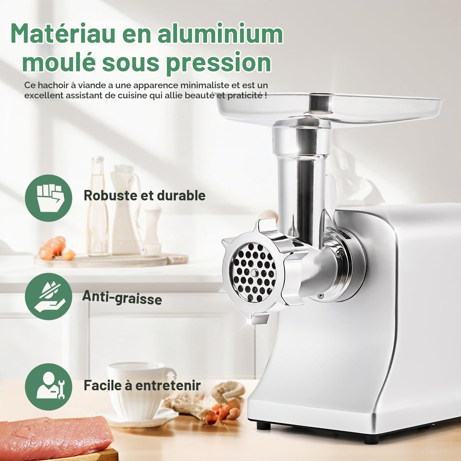 Huanyu Hachoir Électrique 2800W Max Hachoir a Viande Electrique Multi-fonctions Hachoir a Viande avec Poussoir a Saucisse Hachoir Électrique Viande pour usage Domestique et Commercial