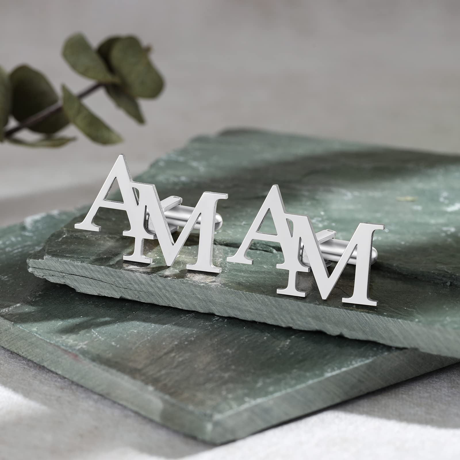 Gemelos Personalizados para Hombres, 1 Par de Gemelos de Padre de Acero Inoxidable con Iniciales Personalizadas, Regalo de Cumpleaños para el Día del Padre, Día de San Valentín, para Esposo Abuelo