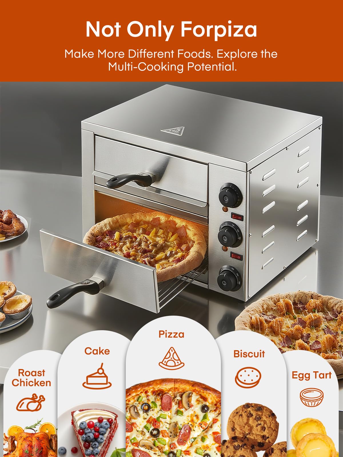 Professional Doppel Pizzaofen 3000W, 12 Zoll Kommerzieller Pizzabackofen Elektrisch Edelstahl mit 15-Minuten-Timer 350℃ für Pizza, Brot und Backwaren