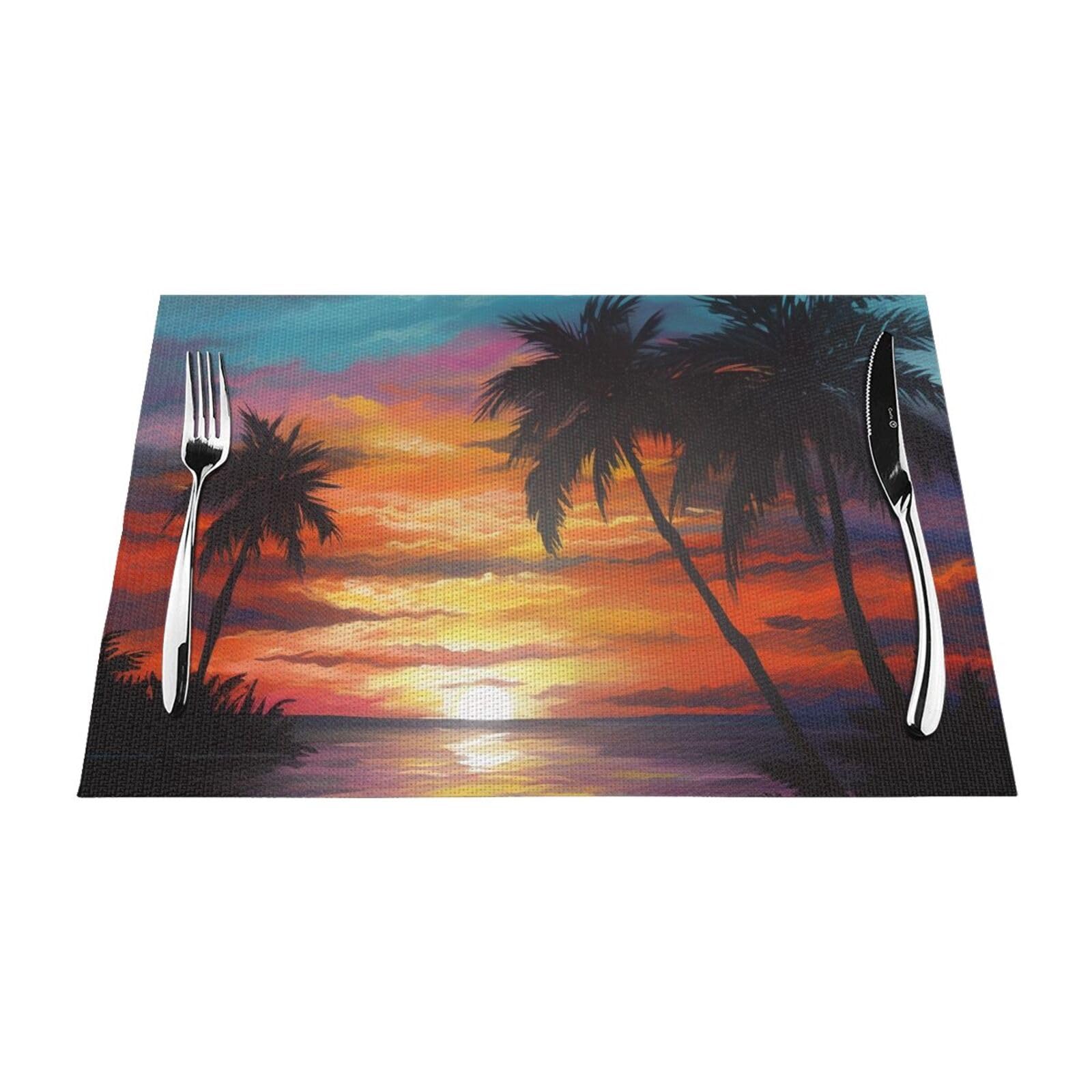 Tropical Sunset Printed PVC Placemat 1 PCS for Kitchen Dining Table Heat-resistand Washable Table Mats 18x12 in