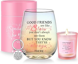 Yalucky 'Good Friend' Stemless Wine Glass - Iridescent 16oz Personalized Friendship Birthday Gift for Women Besties