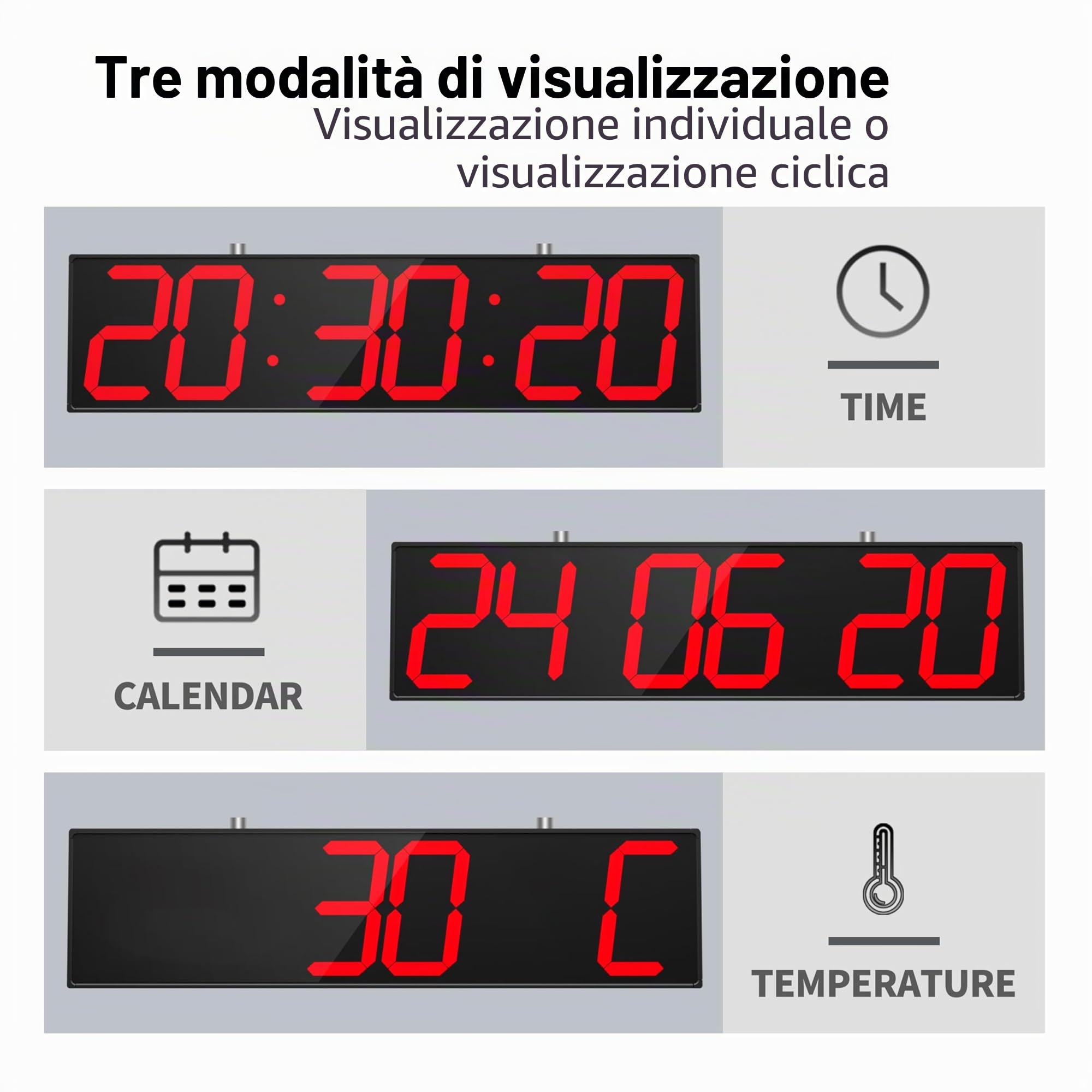 CHKOSDA Orologio da parete digitale bifacciale da 70,1 cm, grande orologio a LED multifunzionale con timer, visualizzazione della temperatura e della data, orologio digitale da appendere per corridoi