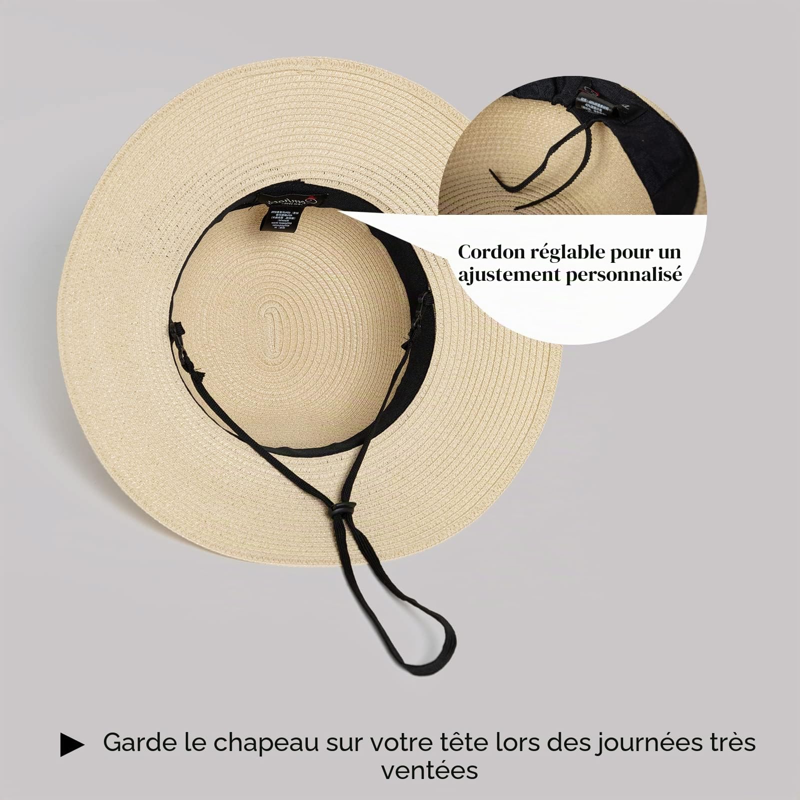 Comhats Chapeau de paille à large bord pour femme, chapeau d’été pliable avec nœud papillon pour la plage, convient pour queue de cheval, UPF 50