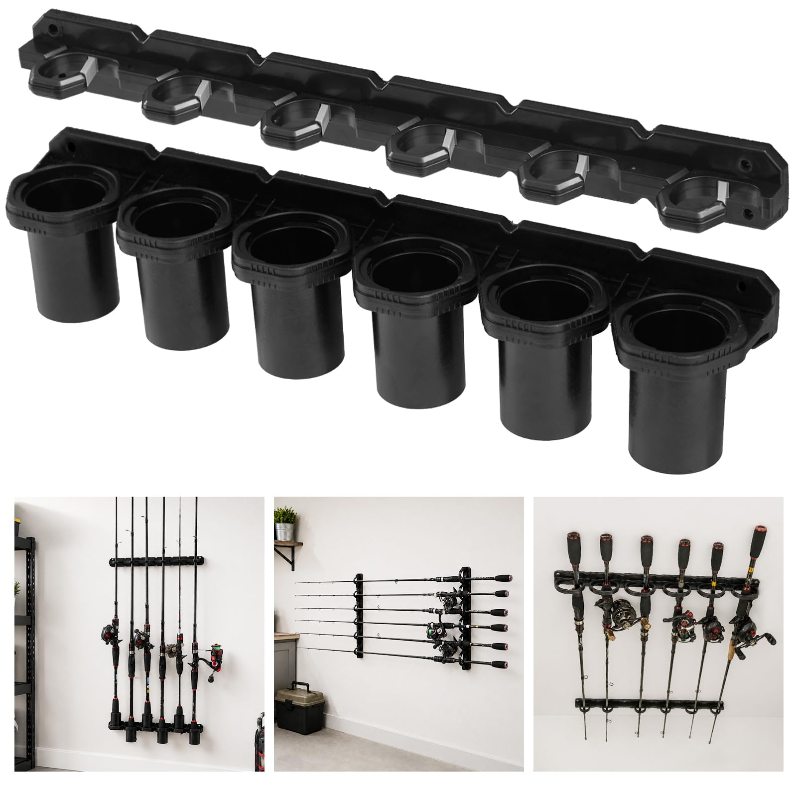 HITORHIKE Heavy Duty Fishing Rod Storage Rack, Wall/Ceiling Mount Vertical Pole Holder, Garage Fishing Pole Organizer for Gifts(Black-1pack)