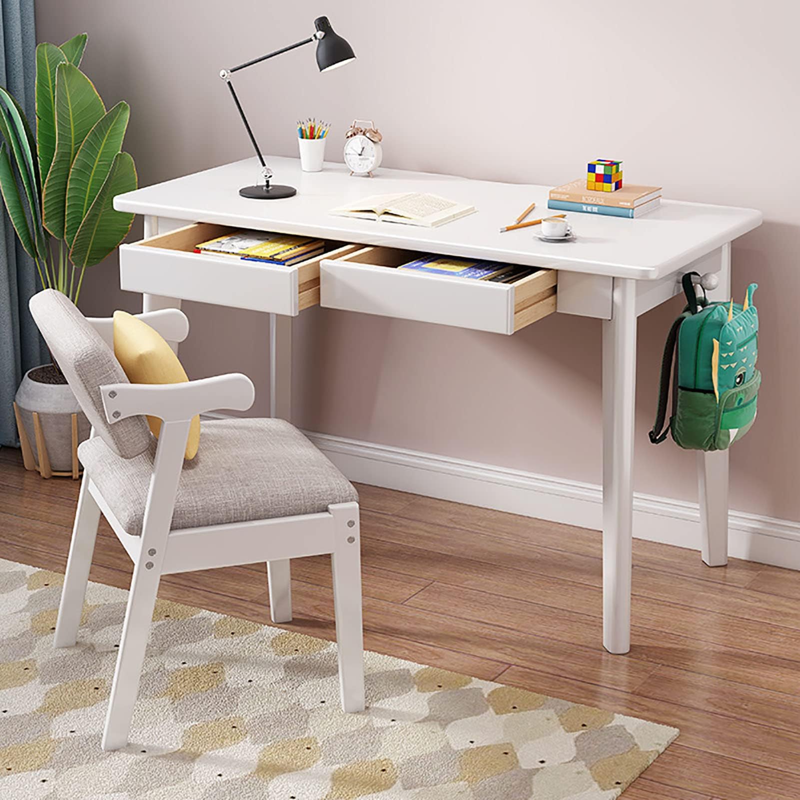 Escritorio De Madera Maciza Con Cajones, Color Marrón, 80 X 55 X 75 Cm