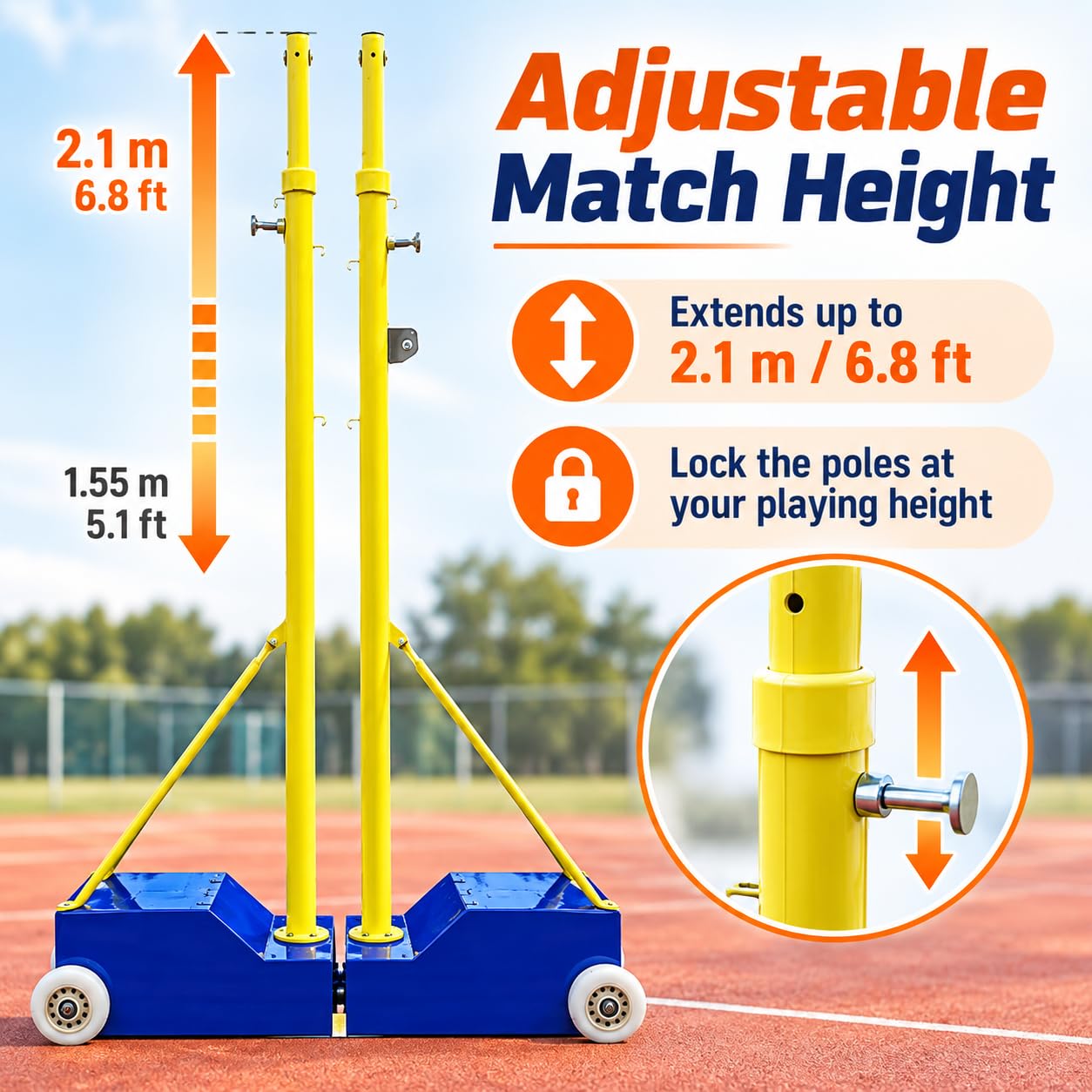 Postes de Vóleibol/Badminton,Altura Máxima 2,1 m,Base Rellenable de70-80 kg