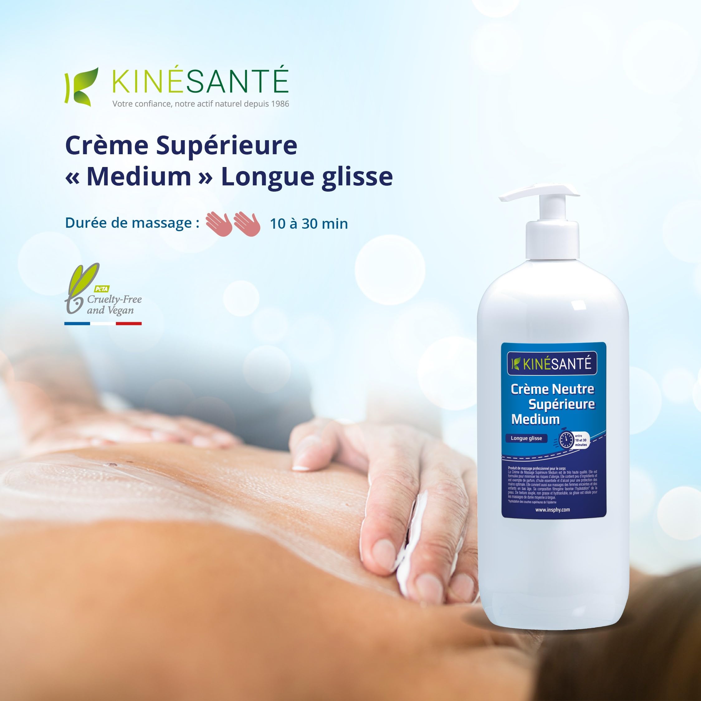 Crème de massage Supérieure Neutre "Medium" longue glisse 1000 ml