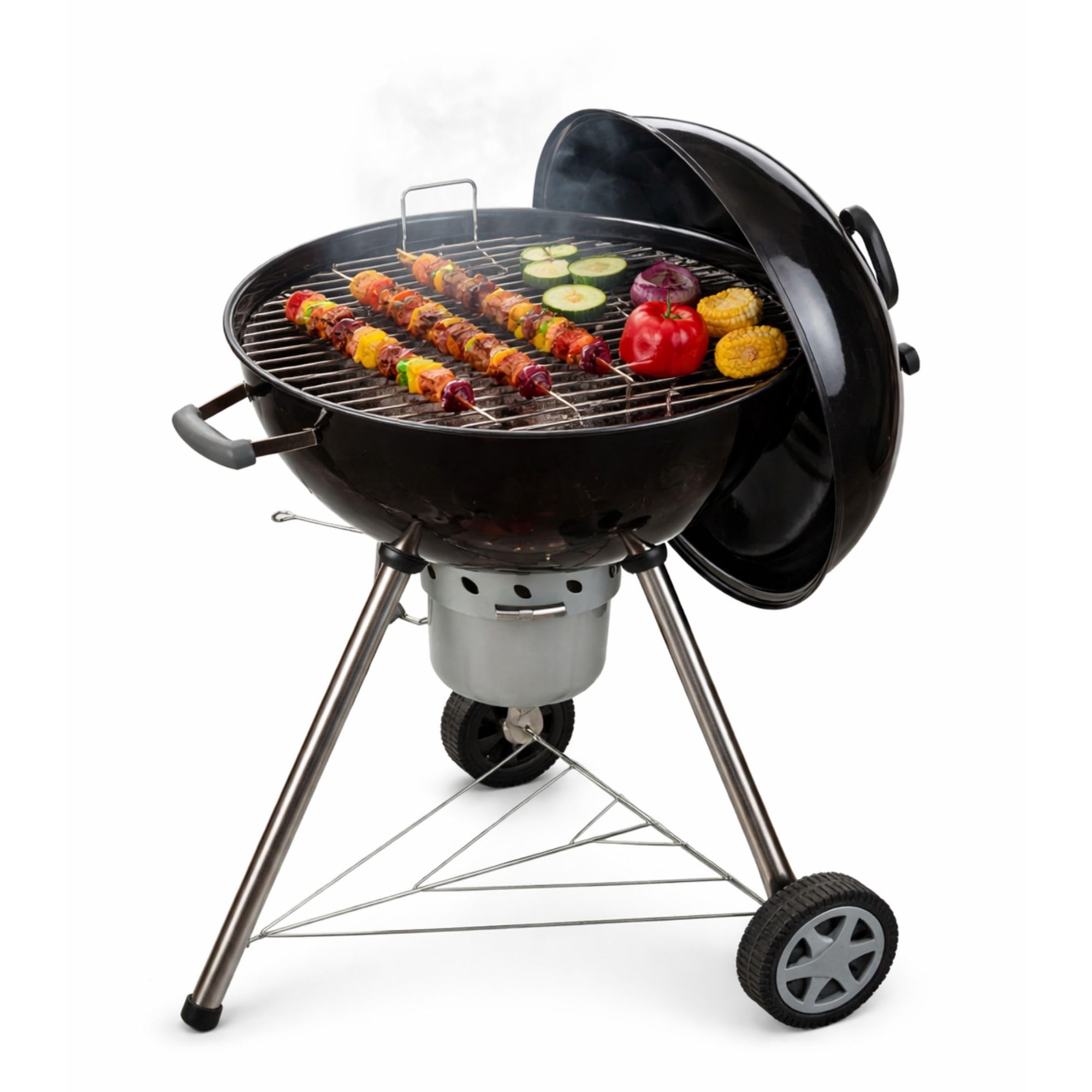 Amig - Barbacoa Portátil Fireplus de Carbón - Barbacoa Redonda con Tapa y Ruedas - Con Sistema de Ventilación y Depósito de Cenizas - Parrilla de Acero de Ø53,5 cm - Medidas: 68,4x64x100cm