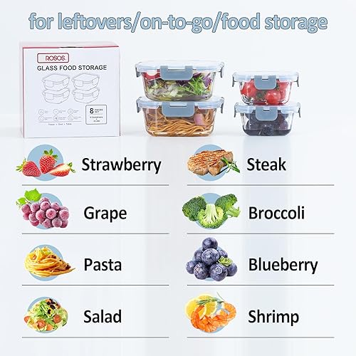 Miniatura 9 de Recipientes de vidrio para almacenamiento de alimentos con tapas, paquete de 4, herméticos, a prueba de fugas, sin BPA, aptos para horno y
