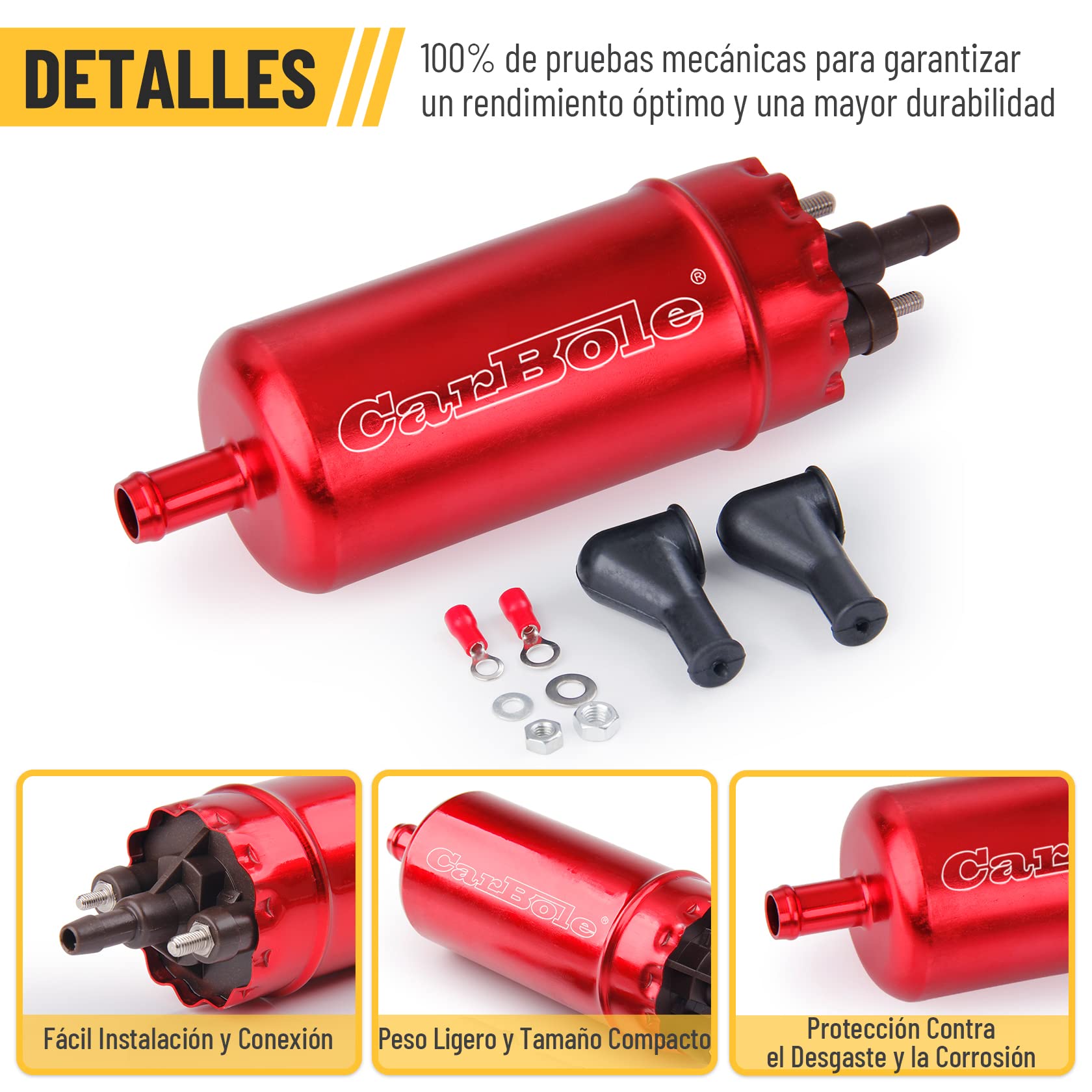 CarBole Bomba de Combustible en Línea Externa,Alta Presión de 125PSI | Recambio para la 0580464070, Bomba de Combustible Eléctrica, Fácil de Montar, Rojo