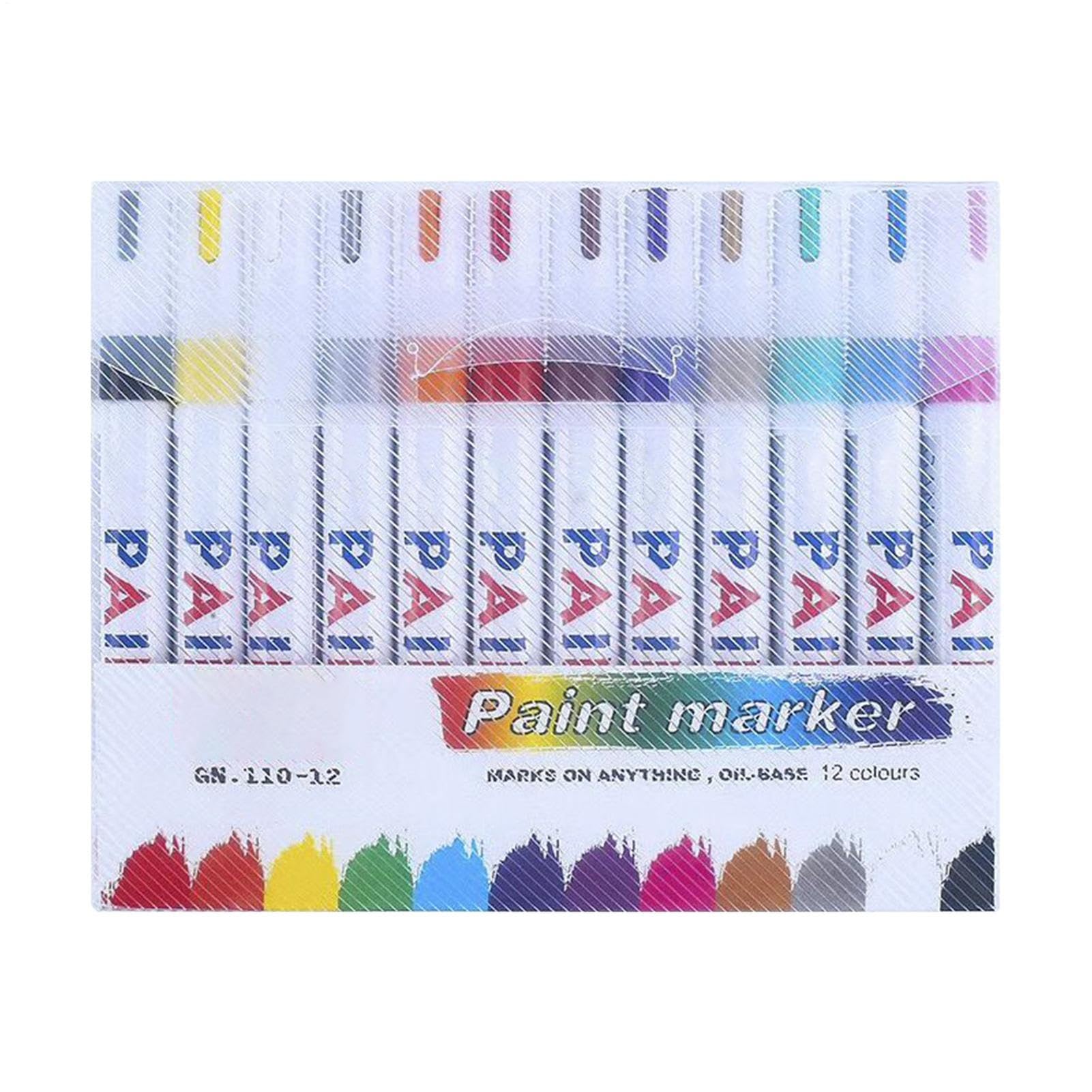Paint Markers Set - 12 Quick Dry Oil Based Pens, Permanent Waterproof Art Supplies, Multi Craft Writing Tools | Rock Glass Fabric Metal for Rock Glass Fabric