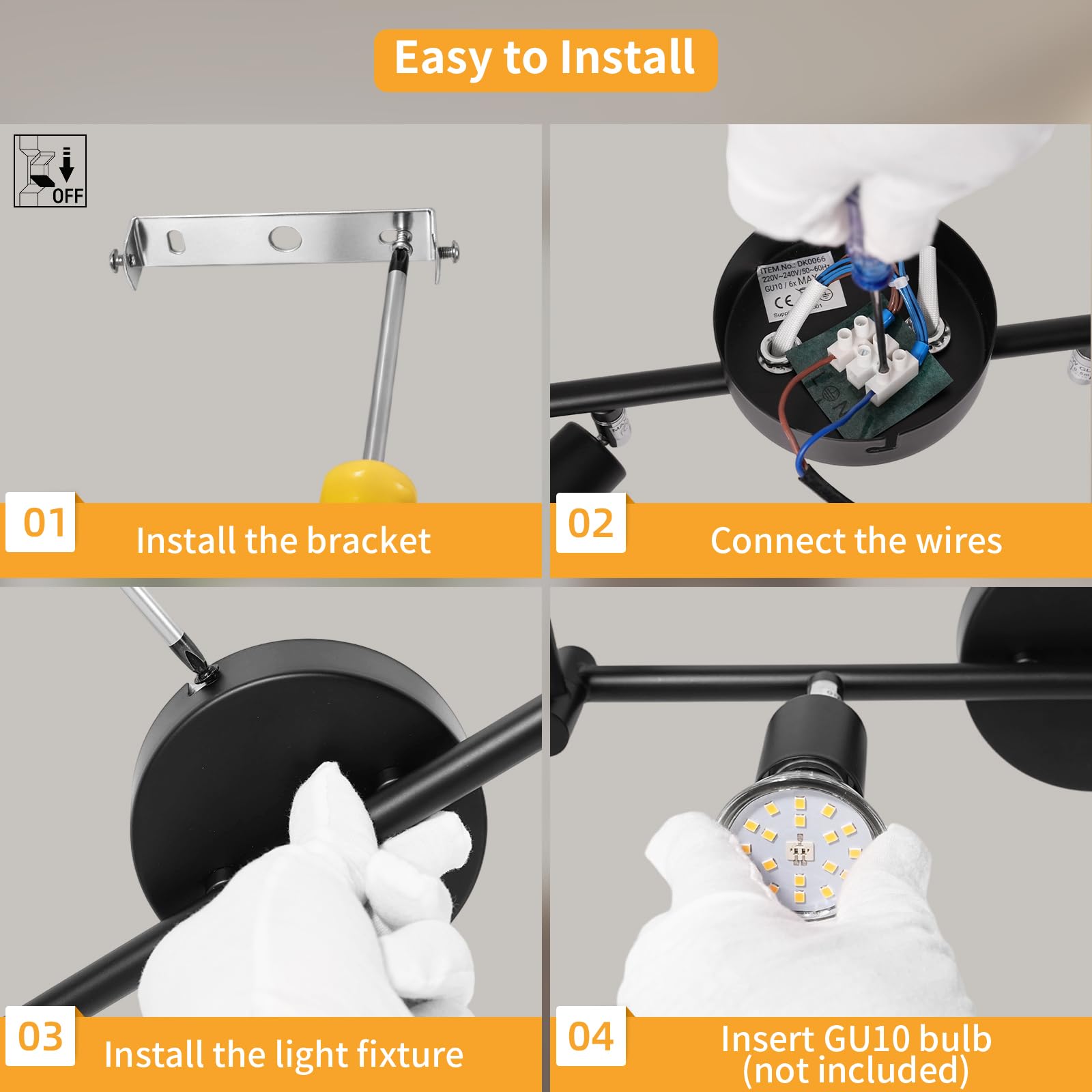 Faretti LED Soffitto GU10 Orientabili in Ferro, Nero, 6 Luci | 350° Orizzontali e 90° Verticali, Max 50W per Lampadina GU10, Senza Lampadina, Ideale per Soggiorno, Cucina e Camera da Letto
