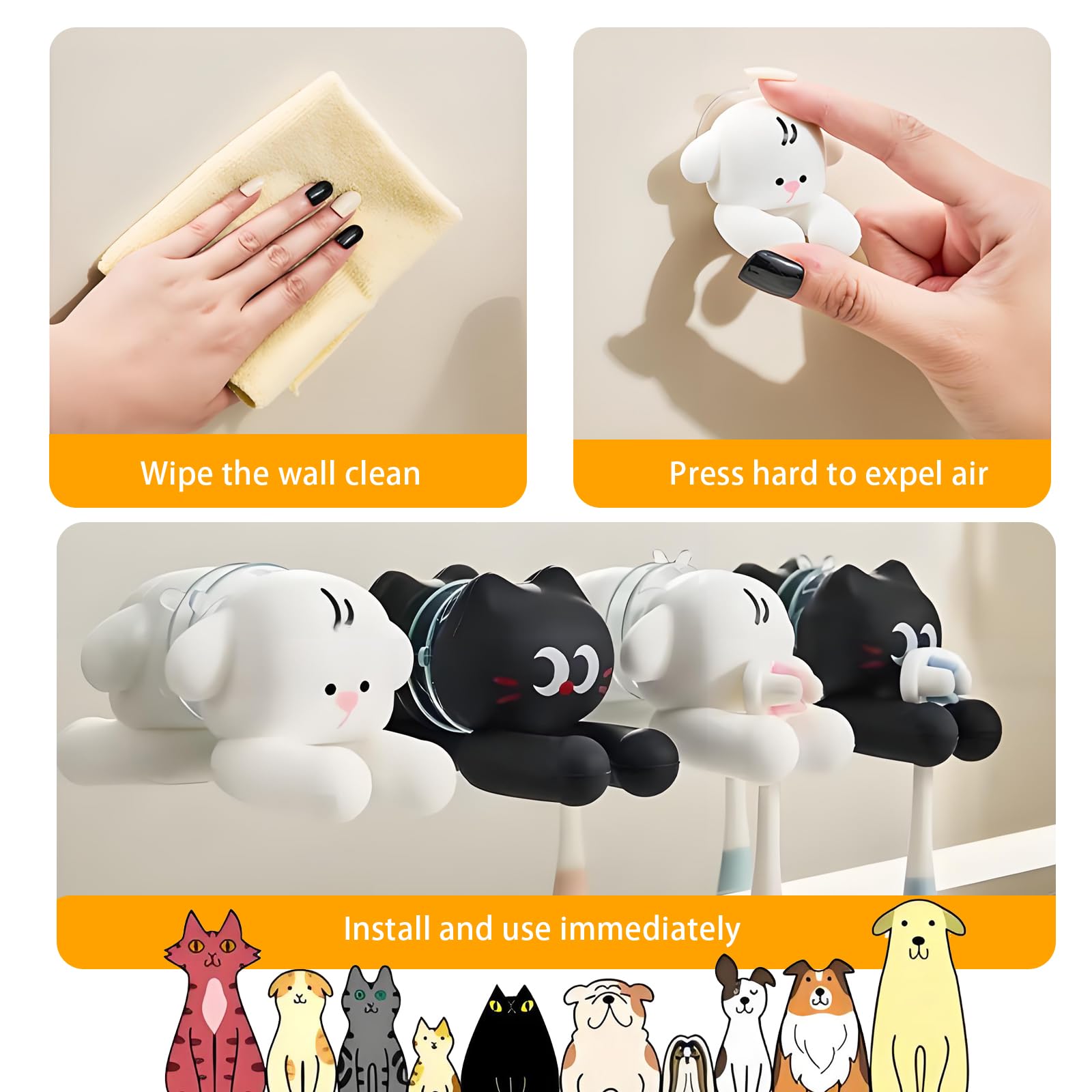 2 soportes para cepillos de dientes de baño para niños, soporte de silicona con ventosa para cepillo de dientes, bonito diseño de gato y perro, perfecto para niños y familias
