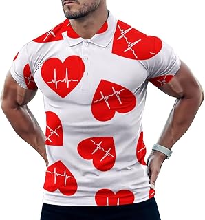 Hears Tbeat Polo Shirt for Men Collared Short Sleeve T Shirt Golf Shirt Slim Fit Tee Top