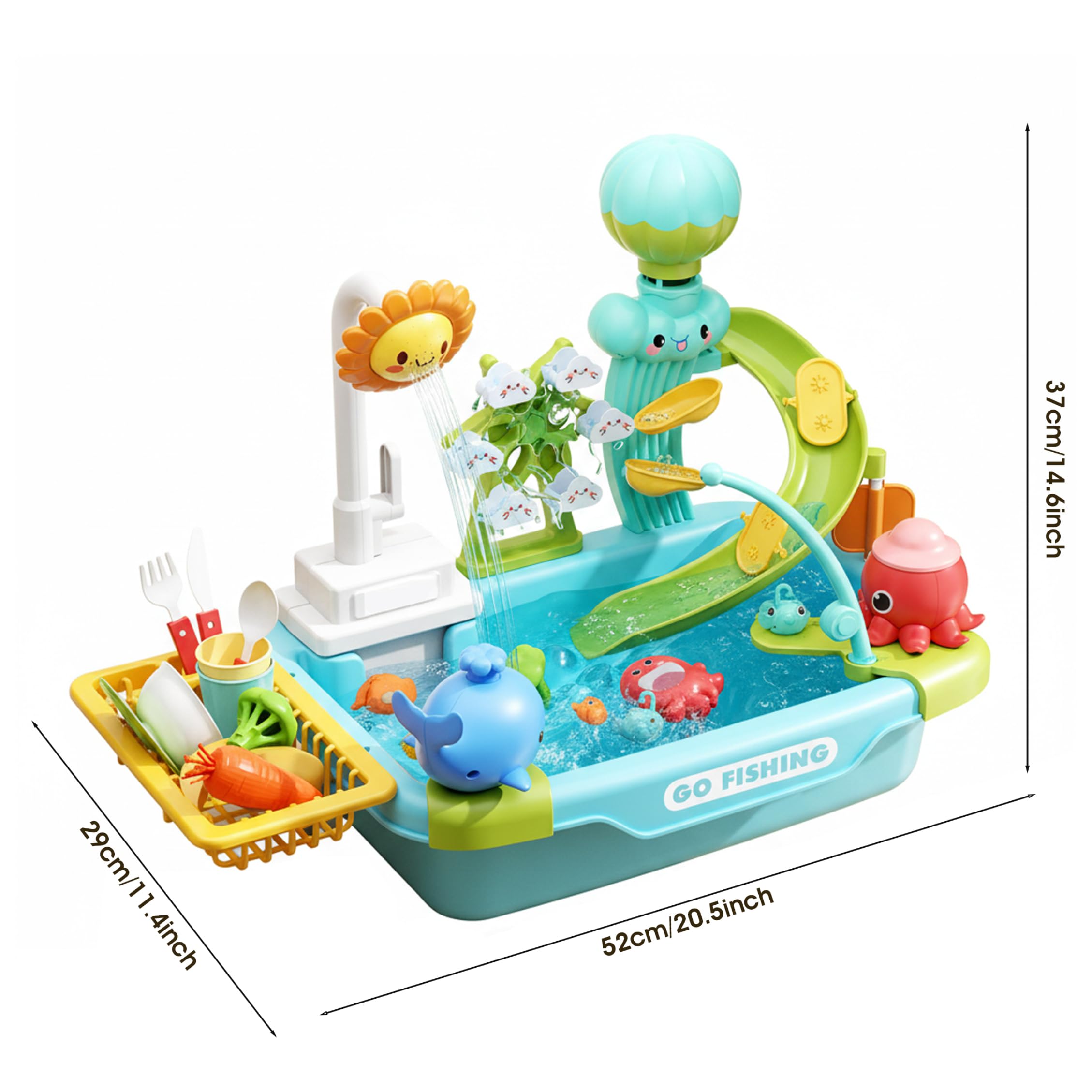 Kleinkind-Waschbecken mit fließendem Wasser, Kinderspielspielzeug-Set – multifunktionaler Wasserspieltisch mit automatischer Zirkulation, großes Fassungsvermögen für Indoor-Outdoor-Spaß, Oktopus