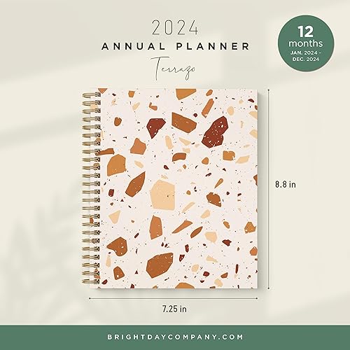 Miniatura 2 de Bright Day - Agenda anual de terrazo 2024, anual, mensual, semanal, diario, encuadernada en espiral, agenda fechada, tapa flexible, cuaderno con