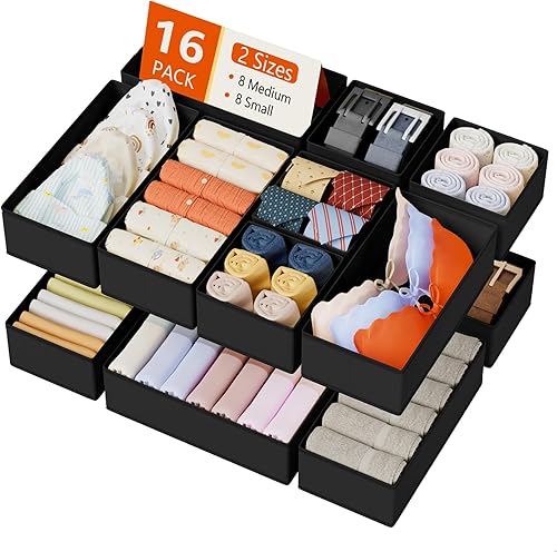 Miniatura 14 de DIMJ Organizadores de Cajones - Juego de 4 Organizadores de Armario de Tela y Almacenamiento, Divisores de Cajones para Ropa de Bebé, Calcetines