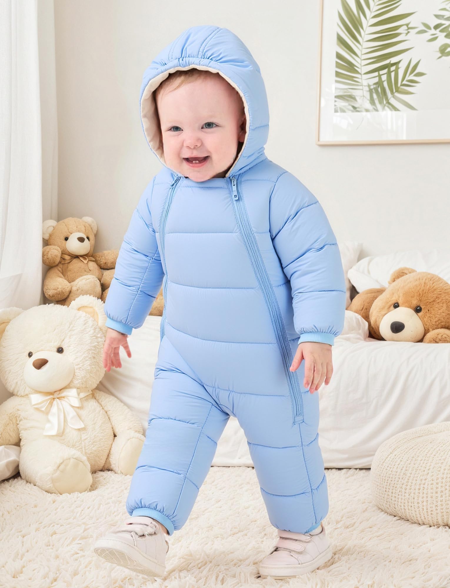 SEAUR Baby Schneeanzüge mit Füßen Winter Overall mit Kapuze Gefüttert Winteranzug Neugeborene Mädchen Jungen Warm Outfits 0-24 Monate