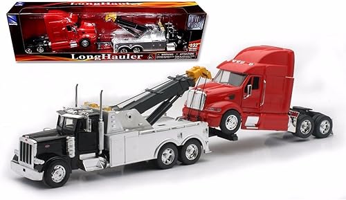 Nuevo Ray SS-12053 Juguetes 1: 32 Escala Peterbilt Camión de remolque con rojo Peterbilt Cab Semi Camión