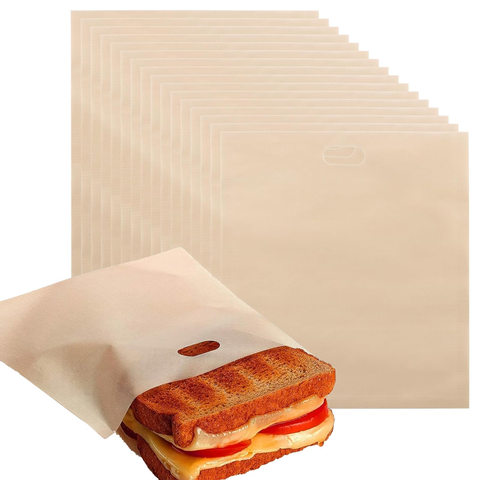 16 Stück große Toastiebeutel für Toaster, 19 x 17 cm, wiederverwendbare Antihaft-Sandwichbeutel, hitzebeständige Teflon-Toaster-Beutel für gegrillte Sandwiches, Paninis, Snacks, Luftfritteuse