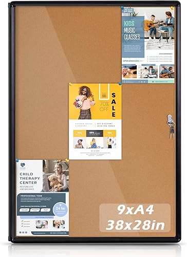 Tablero de anuncios cerrado, tablero de corcho de 38 x 28 pulgadas, vitrina de pared con cerradura con puerta de bloqueo para oficina, escuela,