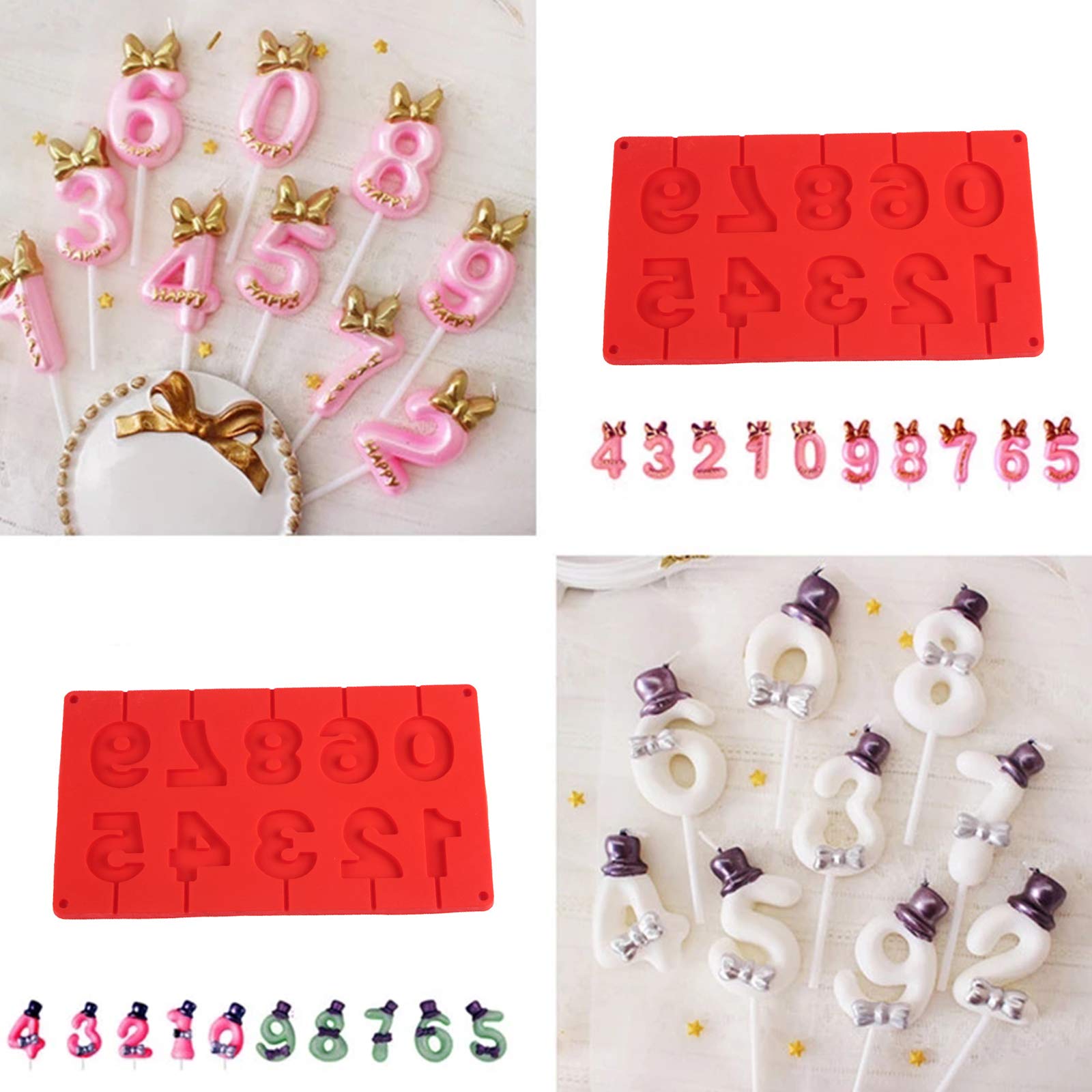 Moule Silicone Chocolat Sucettes Chiffres 0-9 - 2 Pièces Rouges Pour Gâteaux Anniversaire