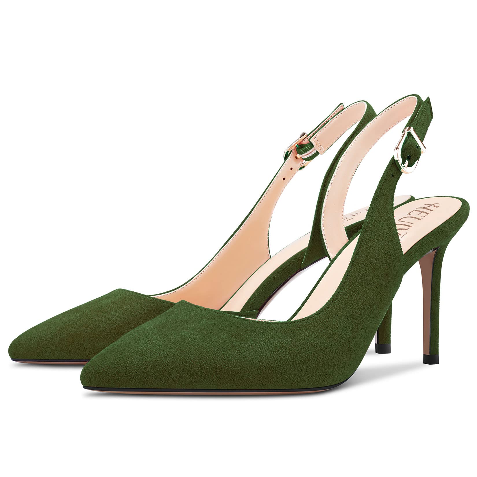 HEUIVZAR Mujer Alto High Heel Pumps Puntiaguada Punta Aguja Heel Correa Tobillo Slingback Sandalias Ante Dress Zapatos Novia 10 CM