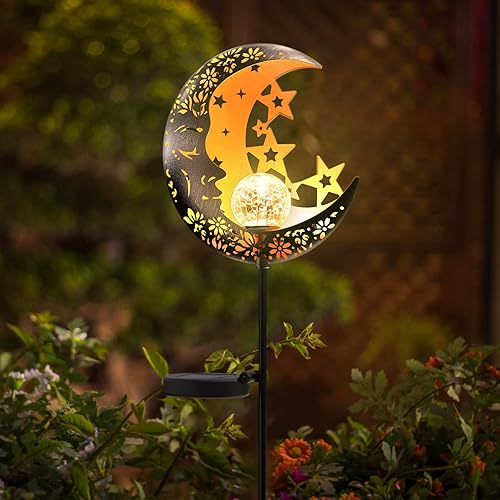 Miniatura 3 de Luces solares de luna para jardín al aire libre, farol solar decorativo con luz cálida, impermeable, decoración de exteriores de metal para patio,