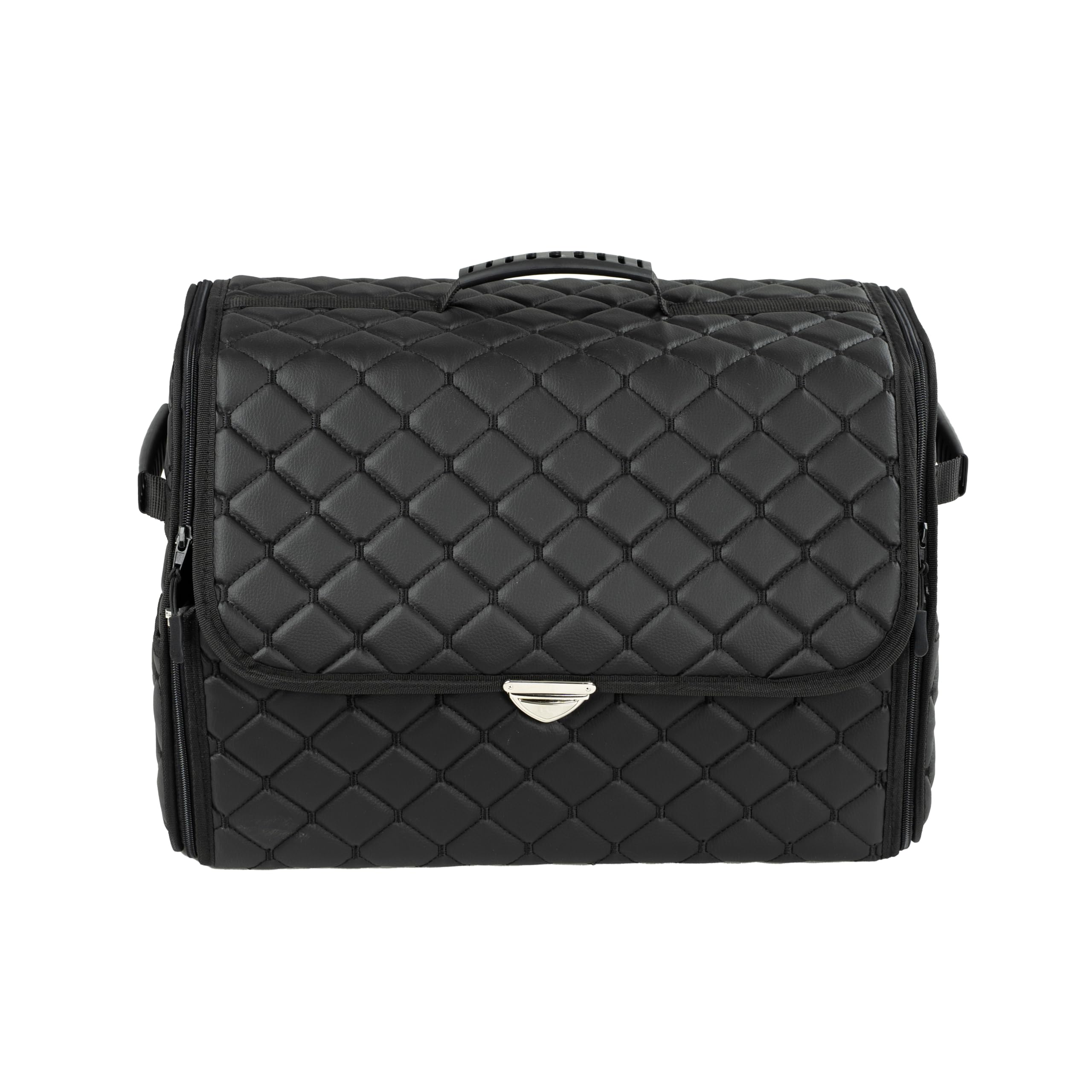 Organizer per bagagliaio in pelle con coperchio, organizer pieghevole per bagagliaio con tasche e divisori, organizer per bagagliaio, design antiscivolo (nero-nero)
