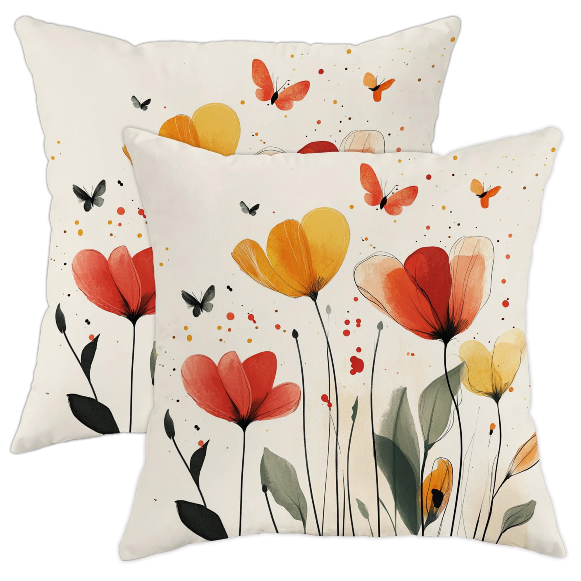 Housses de coussin floral rouge et jaune 61x61 cm pour décoration canapé rustique