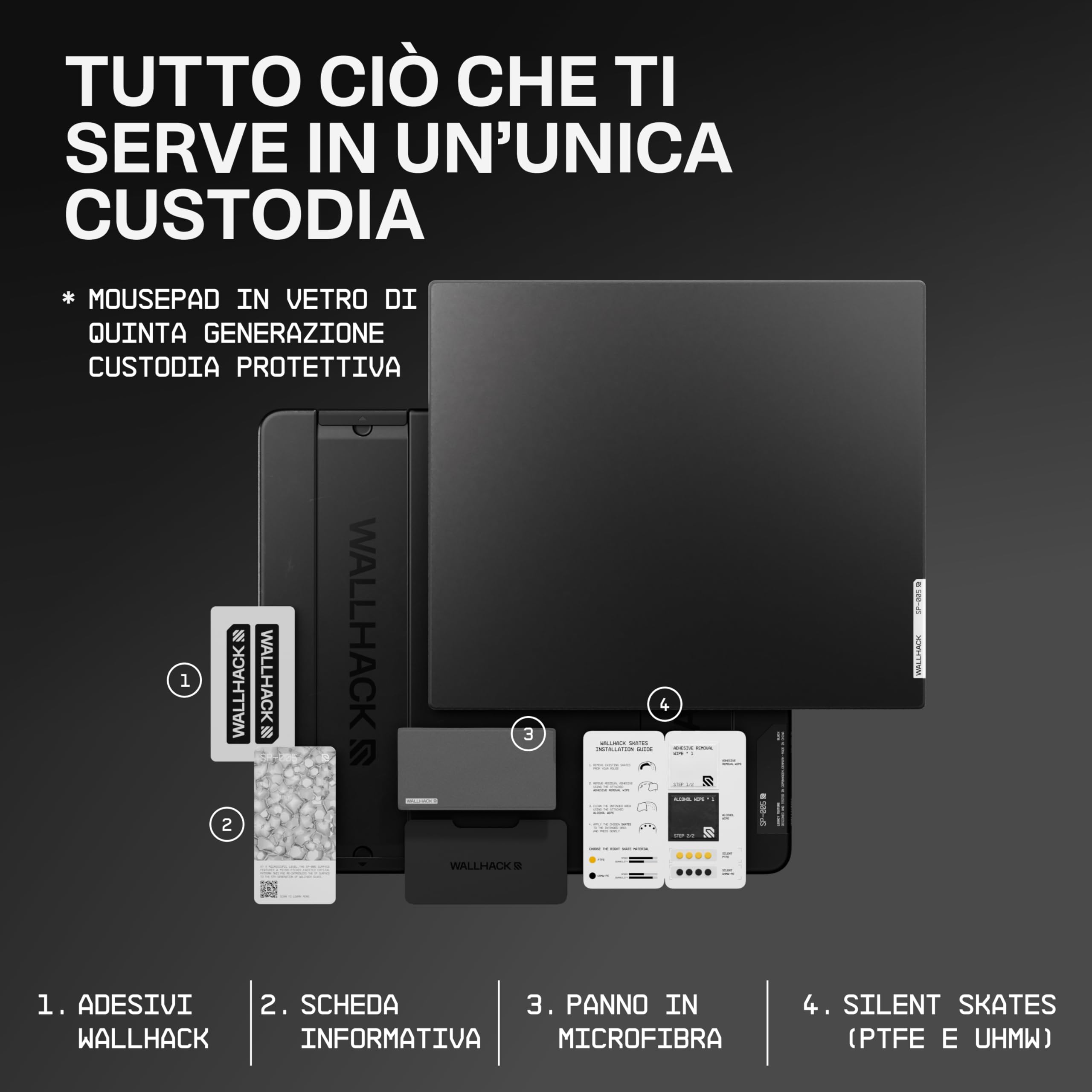 Wallhack SP-005 Tappetino da Gaming in Vetro – Superficie Veloce, Grande Mousepad Esport, Scorrimento Fluido a Bassa Frizione, Vetro Temperato, Ergonomico e Sottile, Durevole e con Custodia | Nero