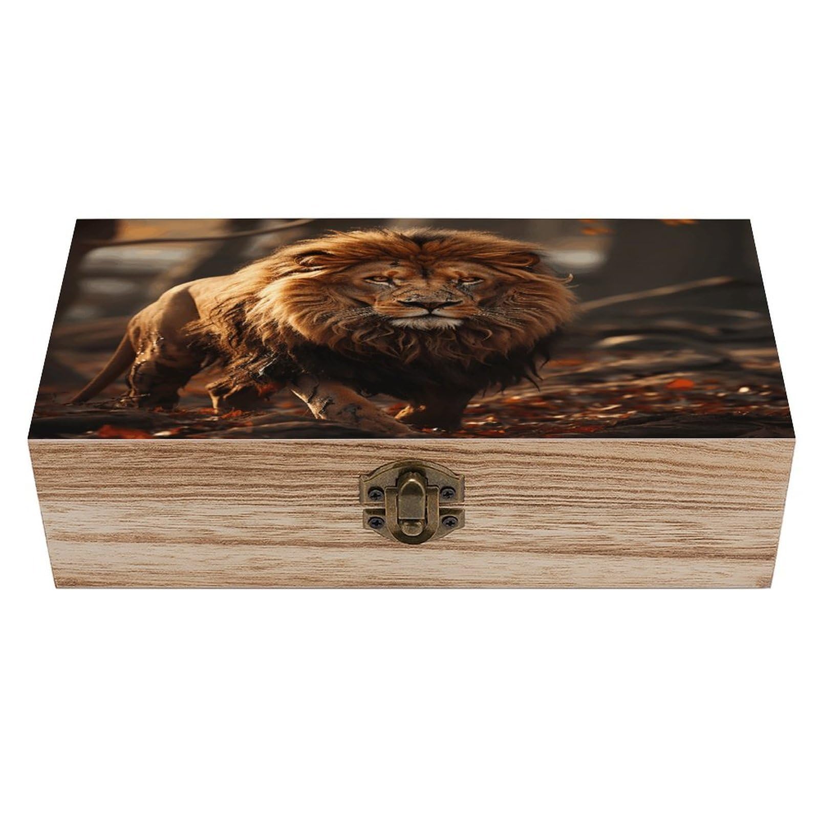 VstaDank Lion Image Wooden Storage Box Decorative Jewelry Case with Lids Exquisite Wood Box Letters Gifts Acacia Wood Boxes Fashion Wooden Keepsake Boxes for Men Women
