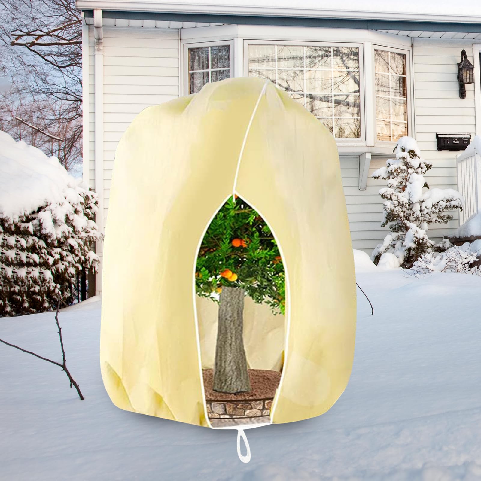 Protezione invernale per piante, 360 x 250 cm, 80 g/m², protezione invernale con coulisse, chiusura lampo, clip di fissaggio, protezione invernale da giardino, materiale spesso, lavabile,
