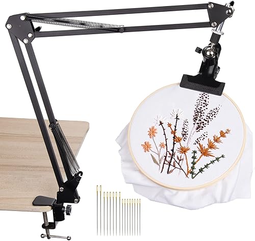 Miniatura 2 de Caydo Soporte de aro de bordado de metal ajustable con 6 piezas de aro de bordado para punto de cruz y proyecto de bordado