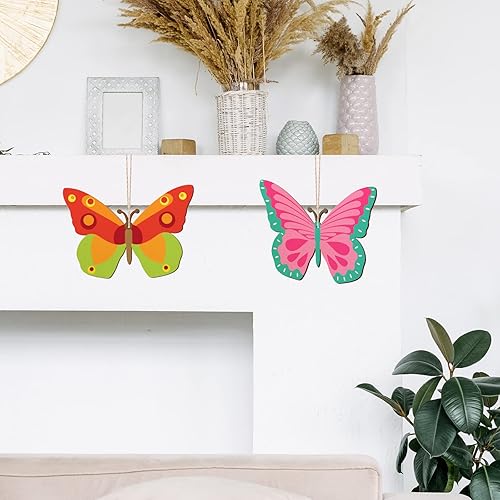 Miniatura 6 de Adornos de primavera de madera de tamaño grande de 7 pulgadas para pintar diseño de mariposa de madera en blanco sin terminar para manualidades y