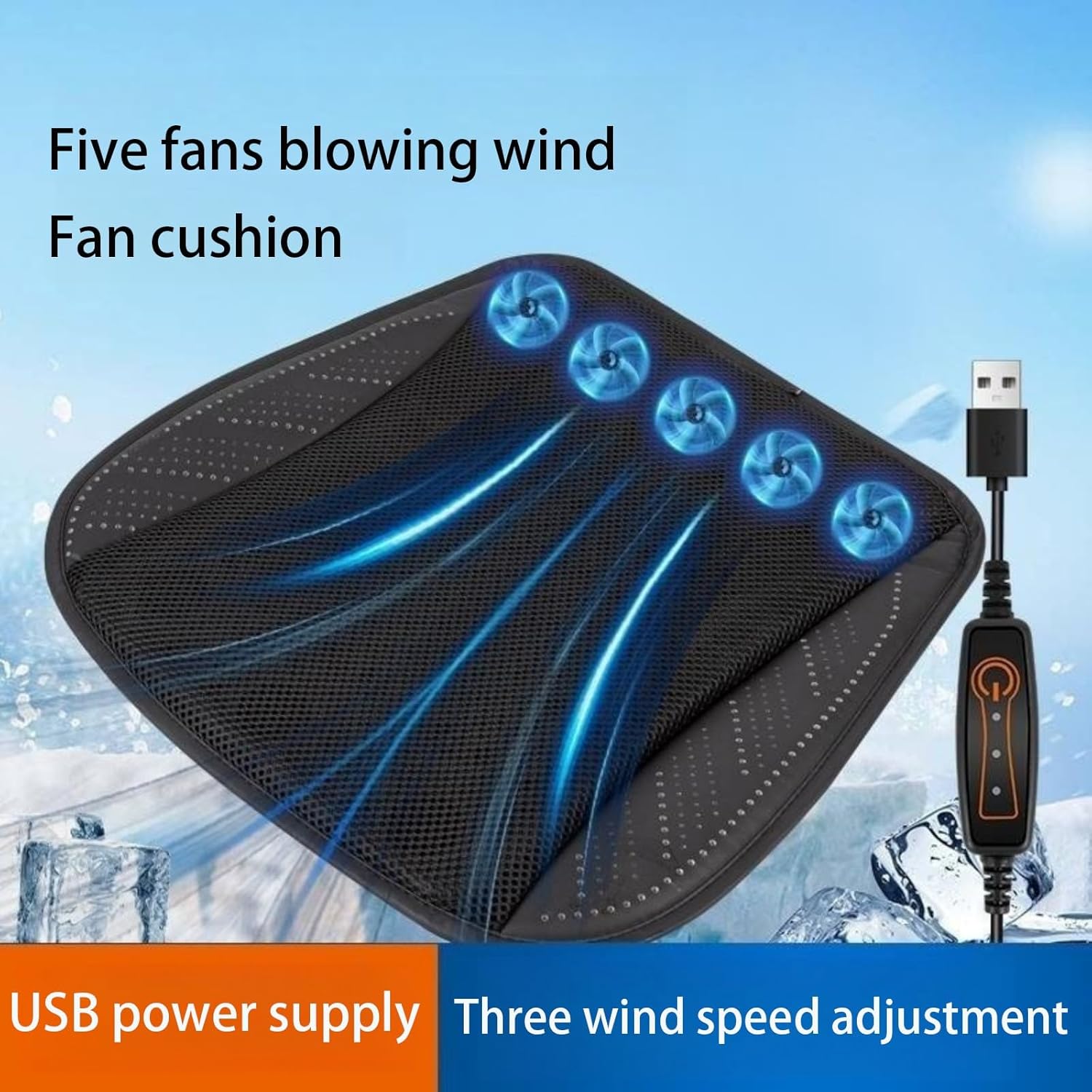 Car Seat Cooling Pad Ventilated Seat Cushion, USB Power Supply for Home Office, Cooling Car Seat Cushion Air Conditioning Cooling Cushion for Office Chair Truck Seat Cushion(Black)
