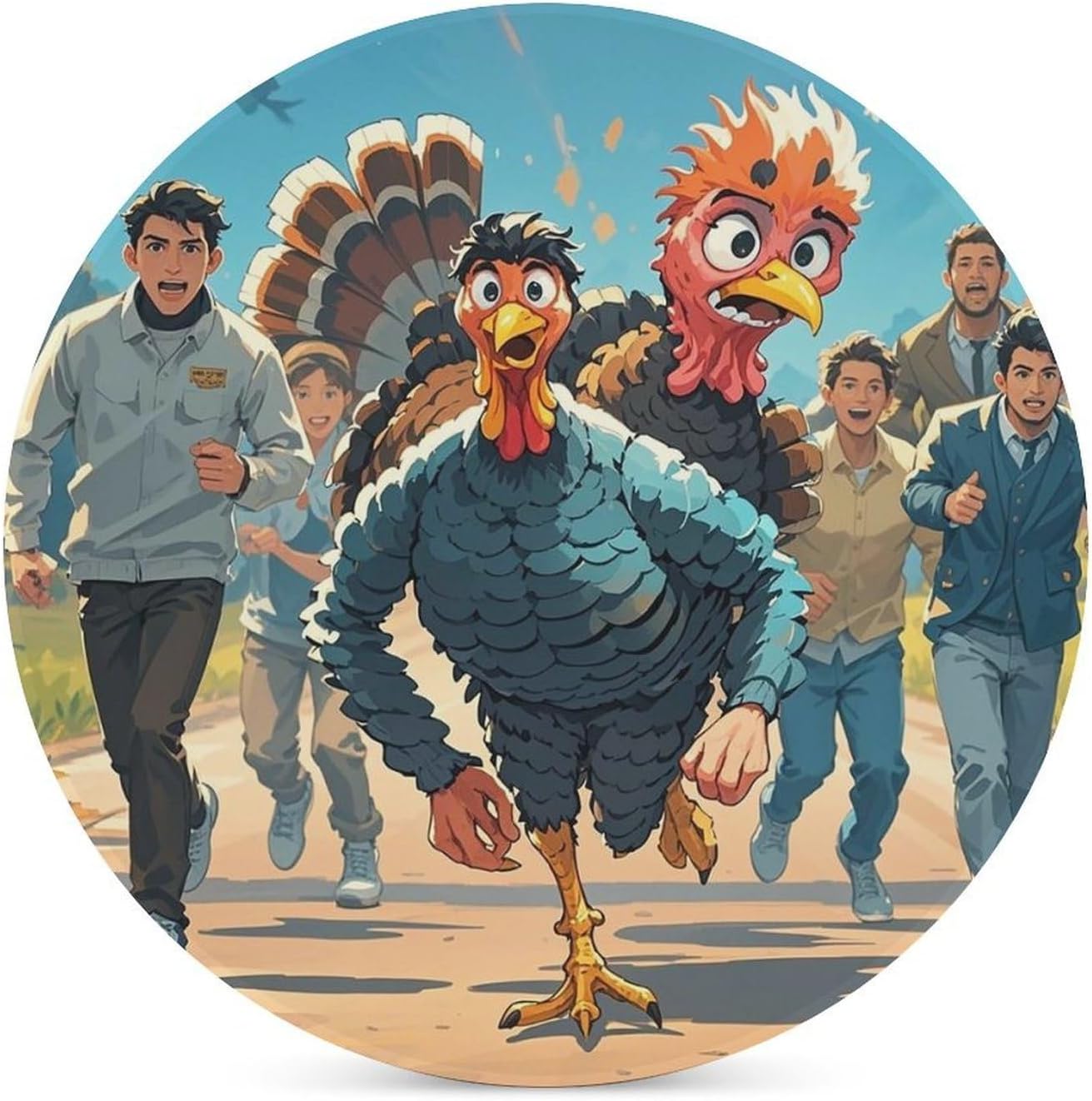 Farm Turkey Coaster with Cork Base Drink Coasters for Coffee Table Decor Modern Cup Coasters with Non-Slip & Heat-Resistant Cute Ceramic Table Coaster for Home Dining