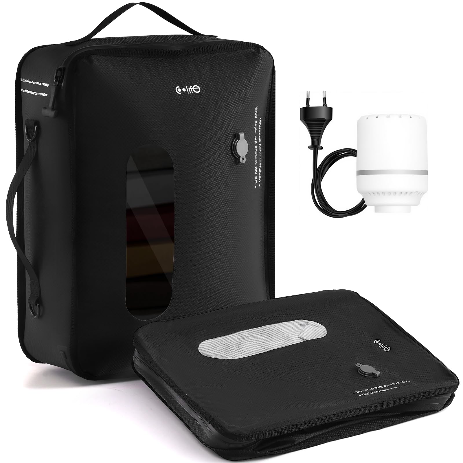 Coolife Black Vacuum Bag*1 For Travel With Pump, Tpu Vacuum Storage Bags Reusable Vacuum Compression Bags For Carry-On Baggage, Home Storage And Moving- Space Saver Vacuum Bags
