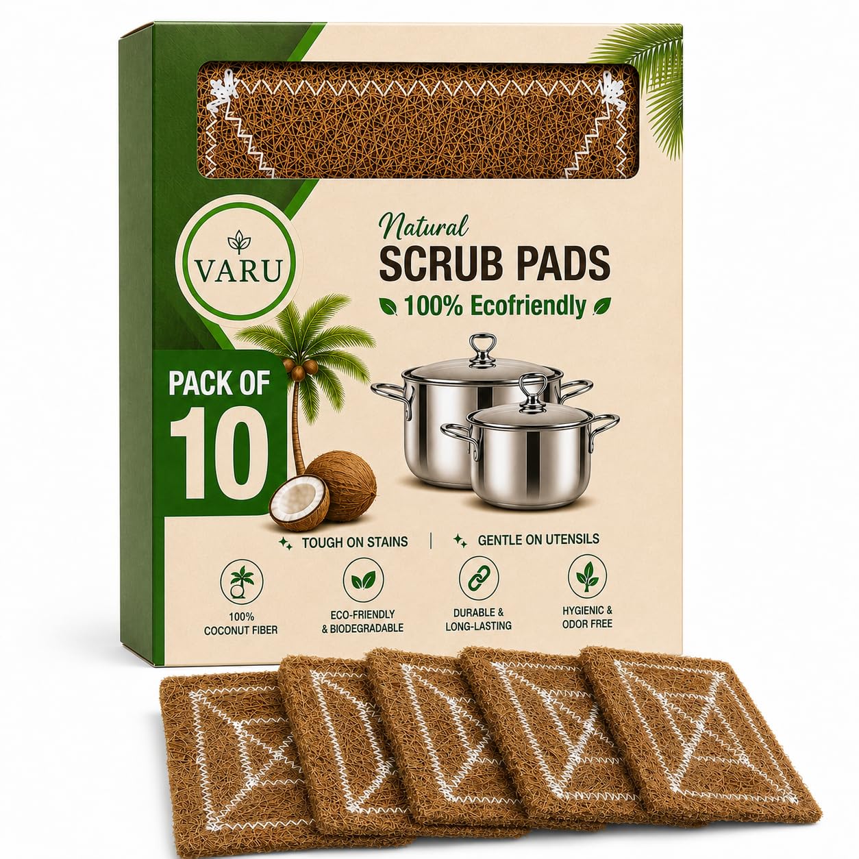 VARU Coconut Coir Scrubber for Utensils (Pack of 10) |Coconut Coir Scrubber for Dishes| Coconut Coir Scrubber for Kitchen, Vessels| | Coconut Husk Scrubber| eco Friendly Products|Cleaning Coir Brush-picture-25