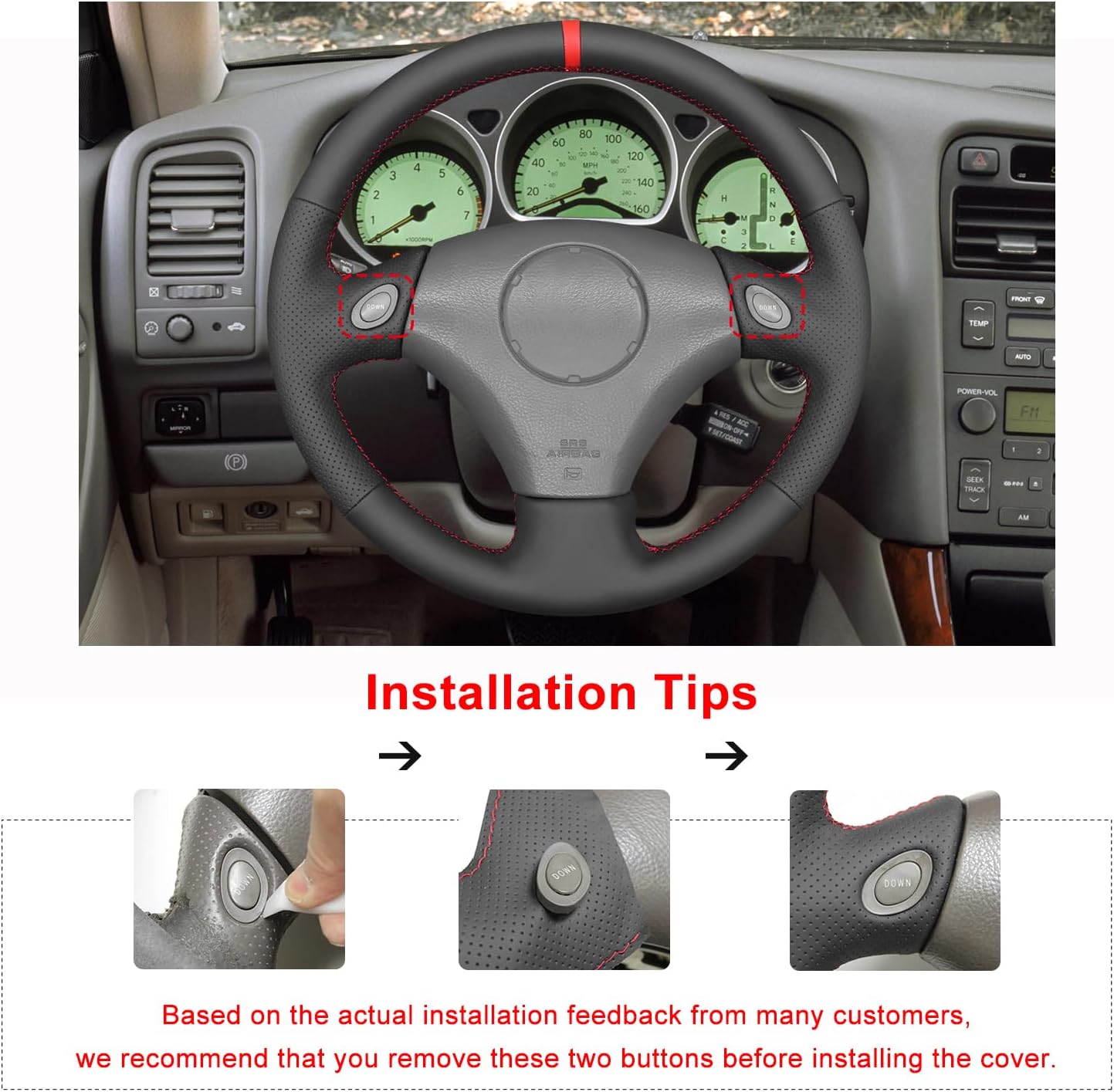 MEWANT Hand Stitch Black Artificial Leather Steering Wheel Cover for Toyota Aristo 1998-2005 Lexus GS300 GS430 1998