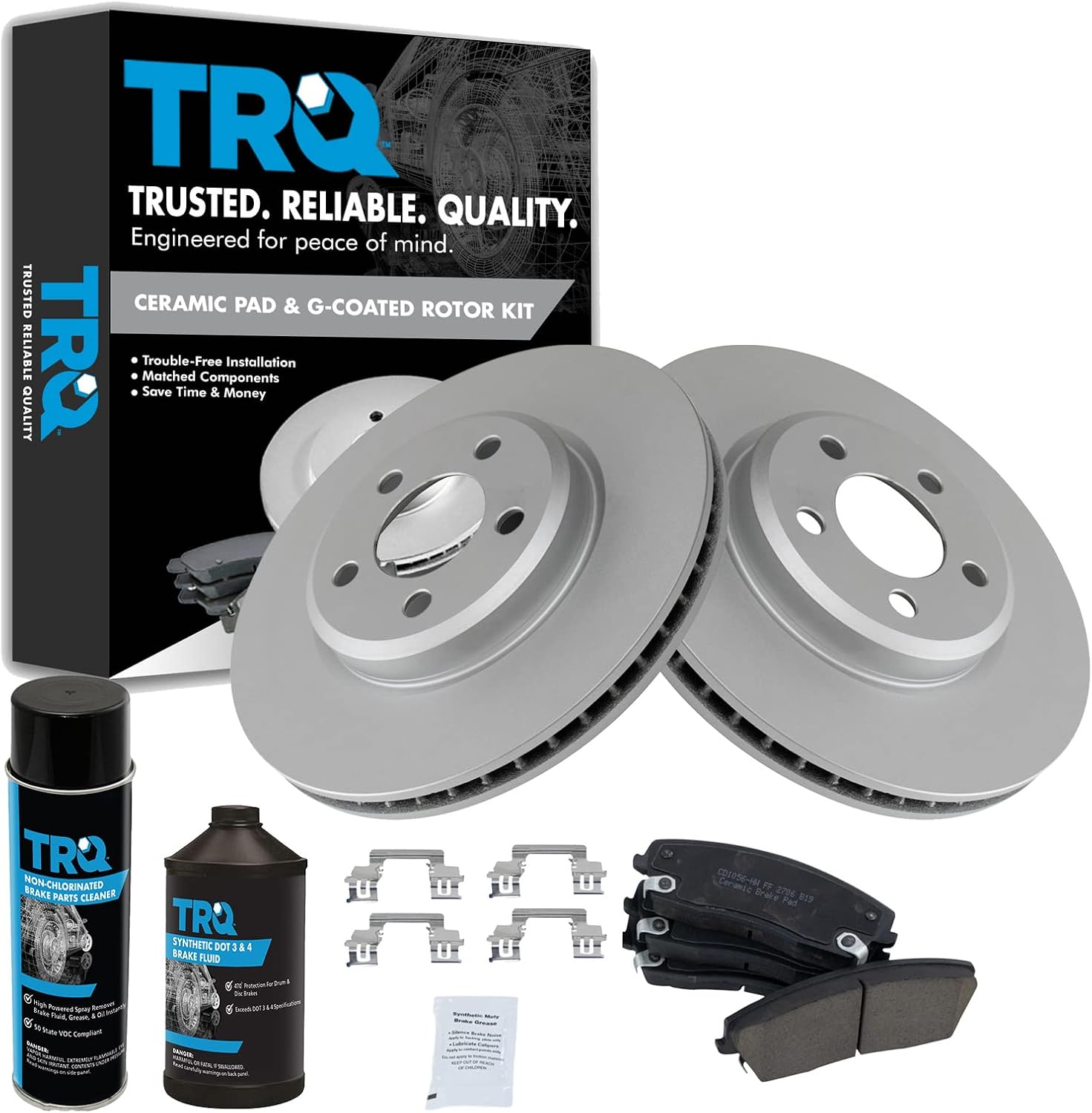 TRQ Front Brake Pad & Rotor Kit Brake Chemical Kit Brake Pads Brake Rotor Ceramic Premium G-Coated Compatible with 2005-2020 Chrysler 300 2009-2020 Dodge Challenger 2006-2020 Charger 2005-2008 Magnum