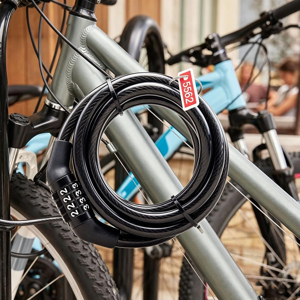Candado de cable para bicicleta con combinación 4 dígitos miniatura 1